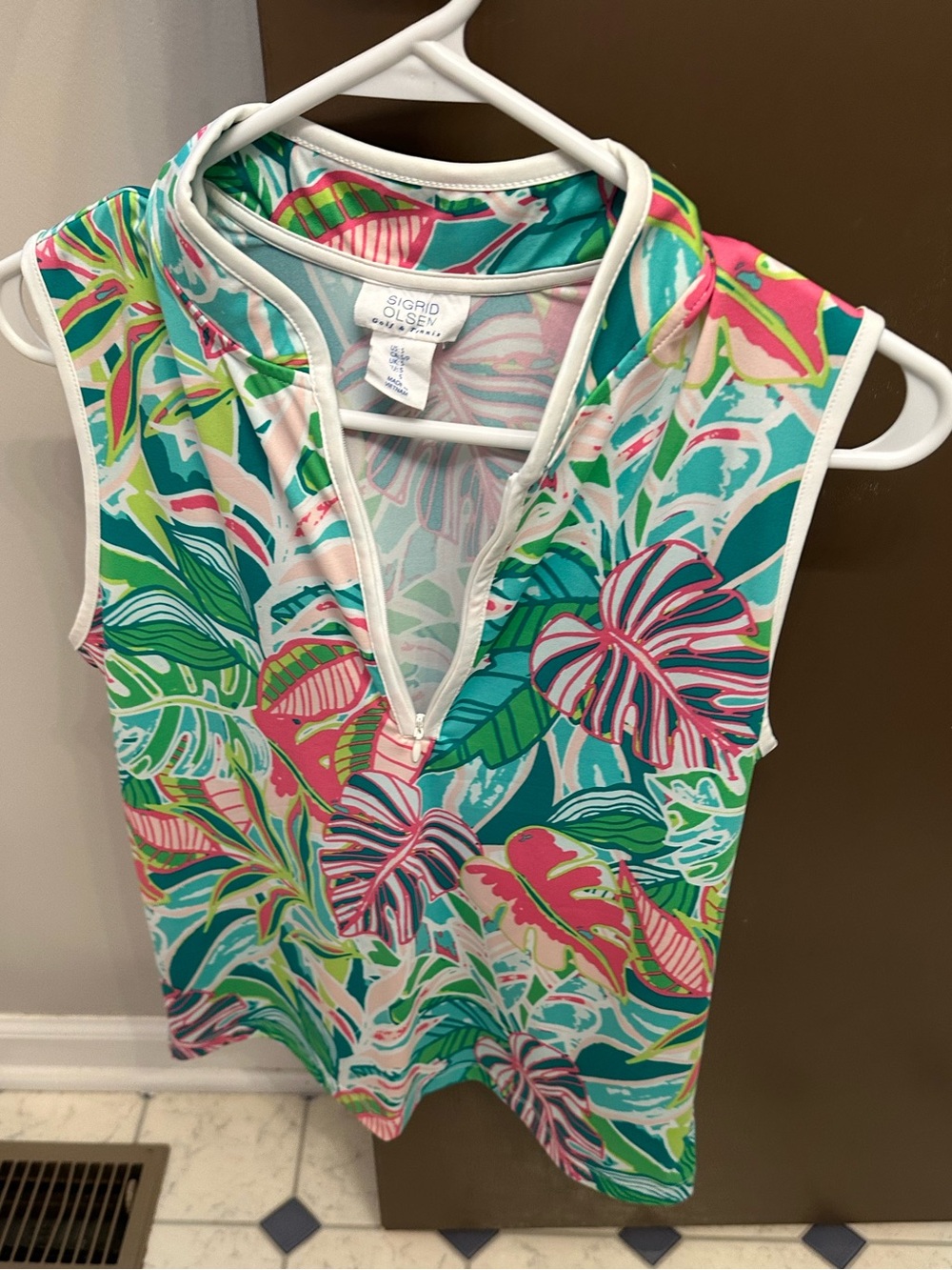 Sigrid Olsen Tropical Print Sleeveless Top - Teal, Pink, Green